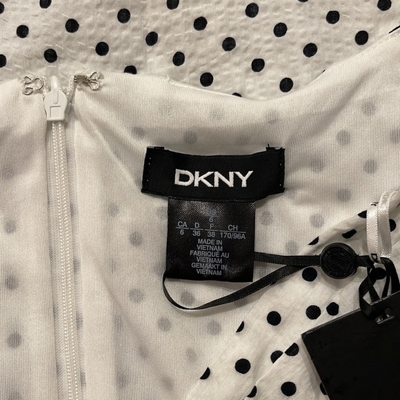 NWT DKNY Midi Faux Wrap Chiffon/crepe Black & White Dress - Picture 11 of 12